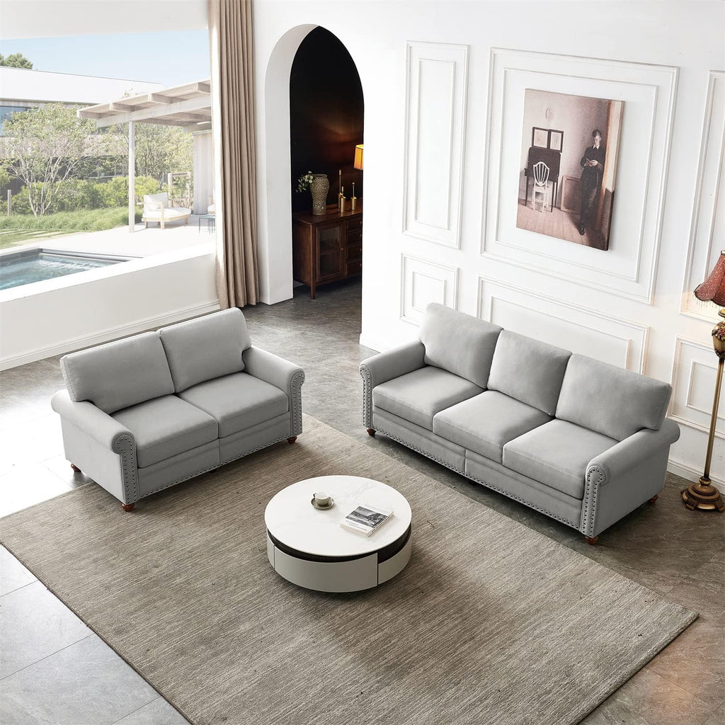 Grey 3-Seat Sofa Set with Storage P4570