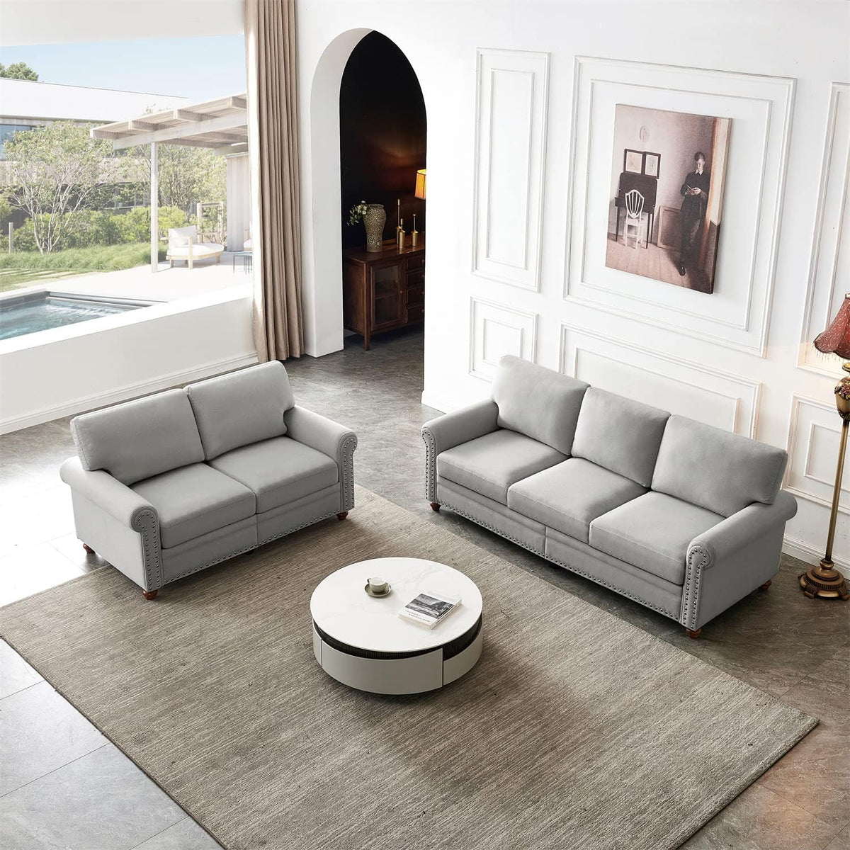 Grey 3-Seat Sofa Set with Storage P4570