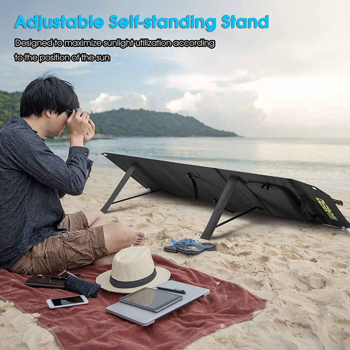 100W Foldable Solar Panel Kit with 18V DC Output, 3 USB Ports E550792