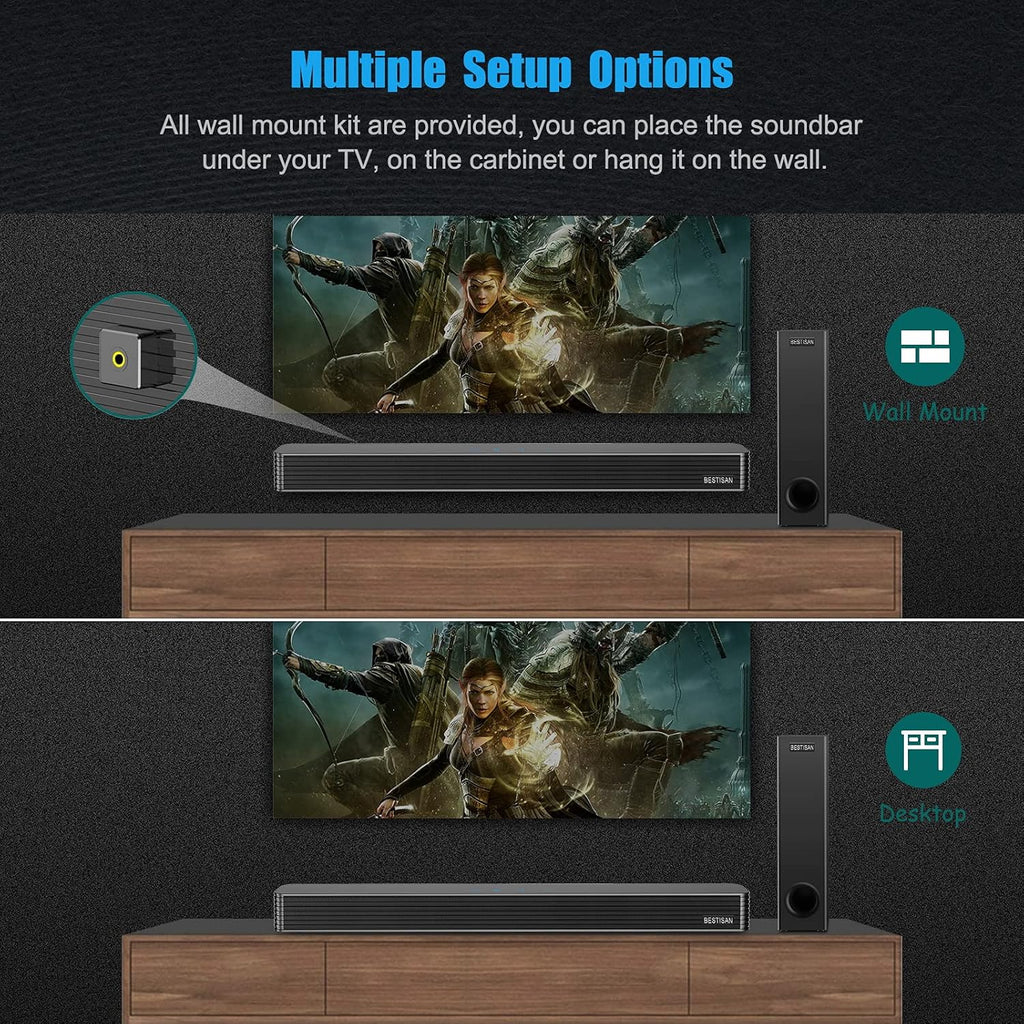 150W Wired & Wireless Bluetooth Sound Bar with Subwoofer P733263