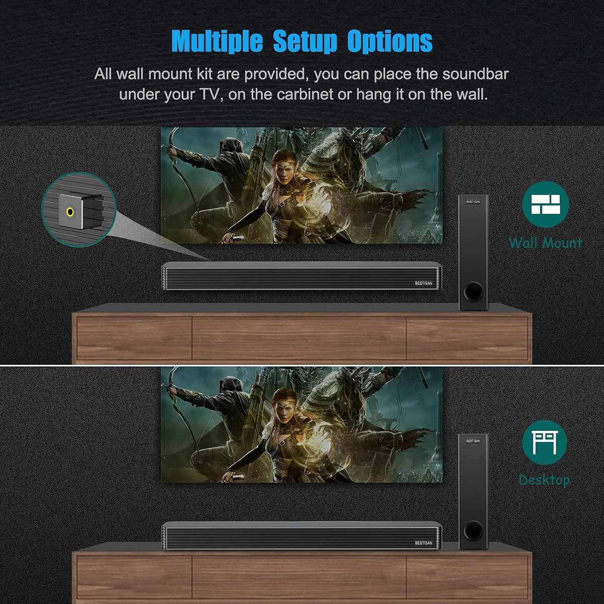 150W Wired & Wireless Bluetooth Sound Bar with Subwoofer P733263