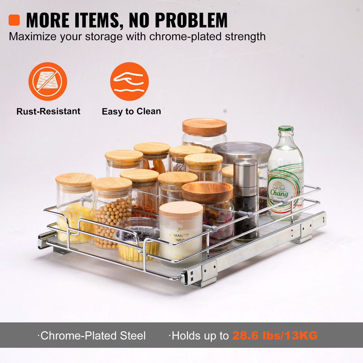 Chrome Steel Pull Out Cabinet Organizer with Slide Out Shelves D706293