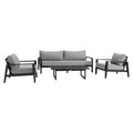 4 Piece Black Aluminum Outdoor Seating Set with Dark Gray Cushions C398557