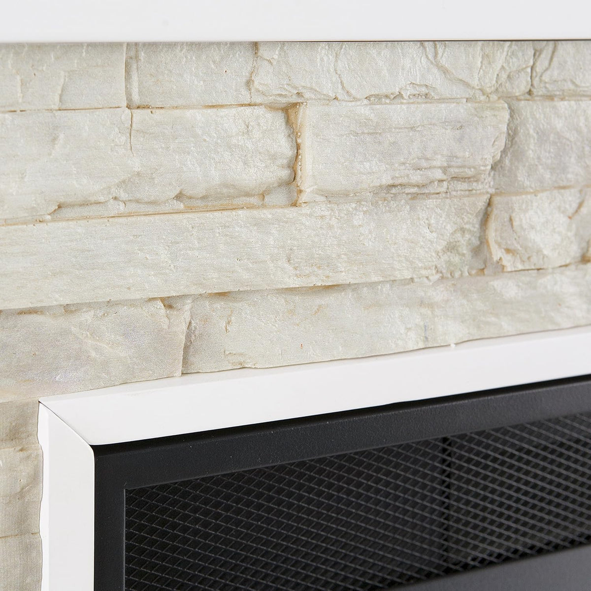Fresh White Faux Stone Electric Media Storage Corner Fireplace P555