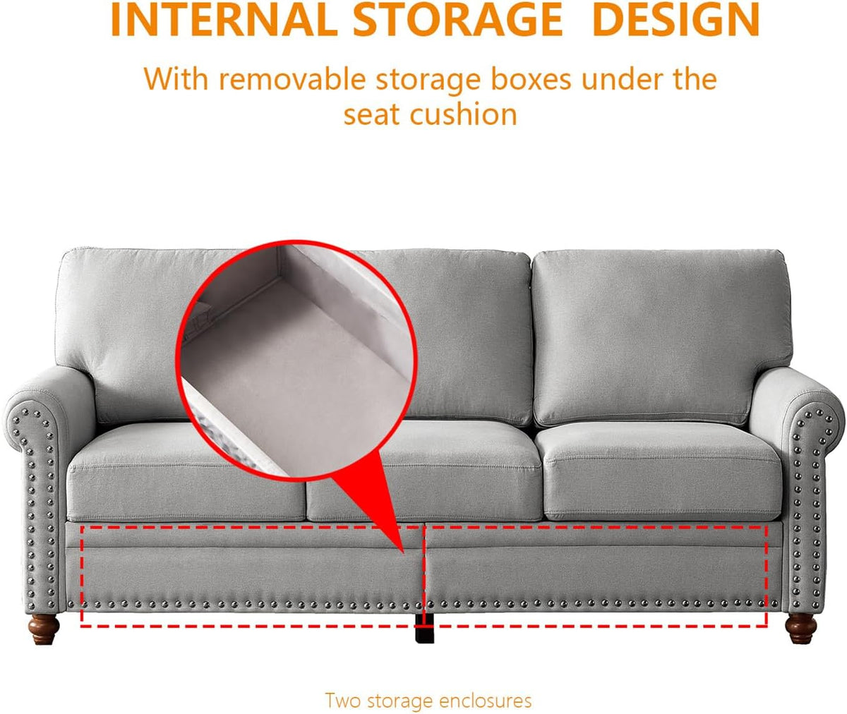 Grey 3-Seat Sofa Set with Storage P4570
