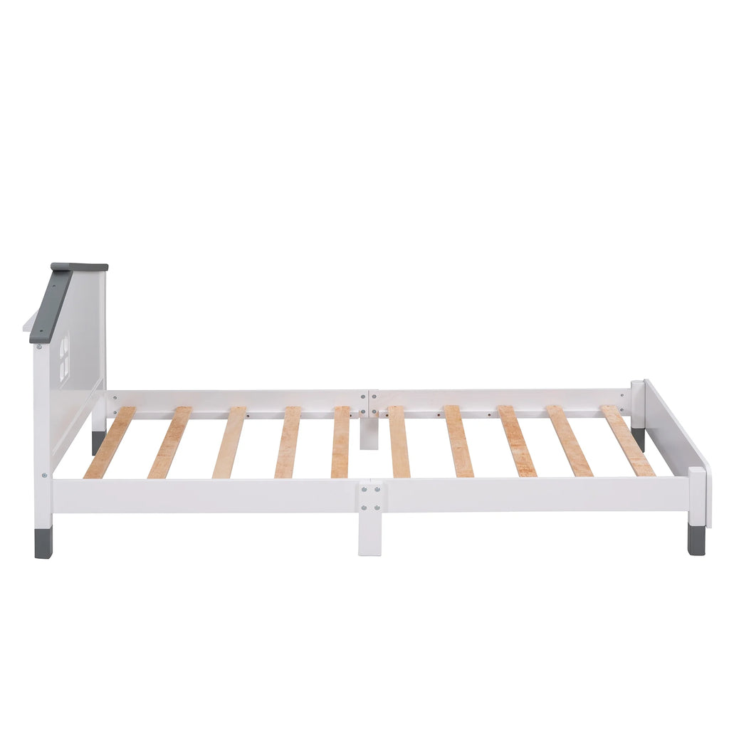 Twin Size Wood Platform Bed with House-Shaped Headboard I8564
