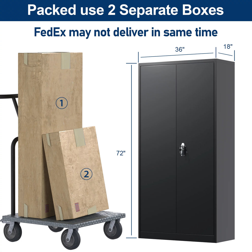 Metal Storage Cabinet with Lock, 4 Adjustable Shelves, 2 Door, Black G667