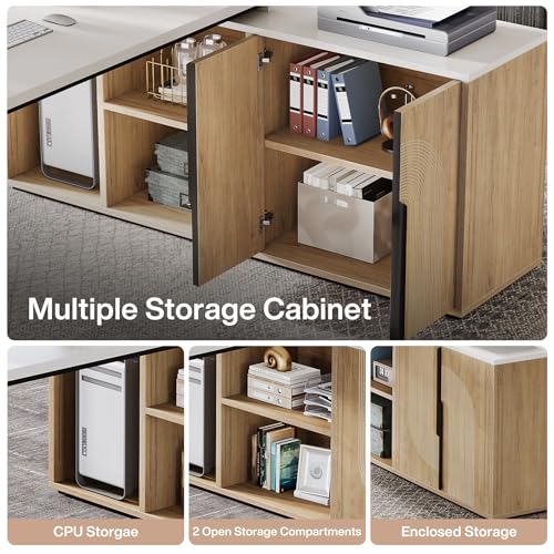 74.8" L Shaped Computer Desk with Shelves and CPU Storage, Black and Brown I1544