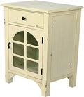 Light Gray Single Drawer Distressed Cabinet with Cathedral Glass Window Inserts I25492