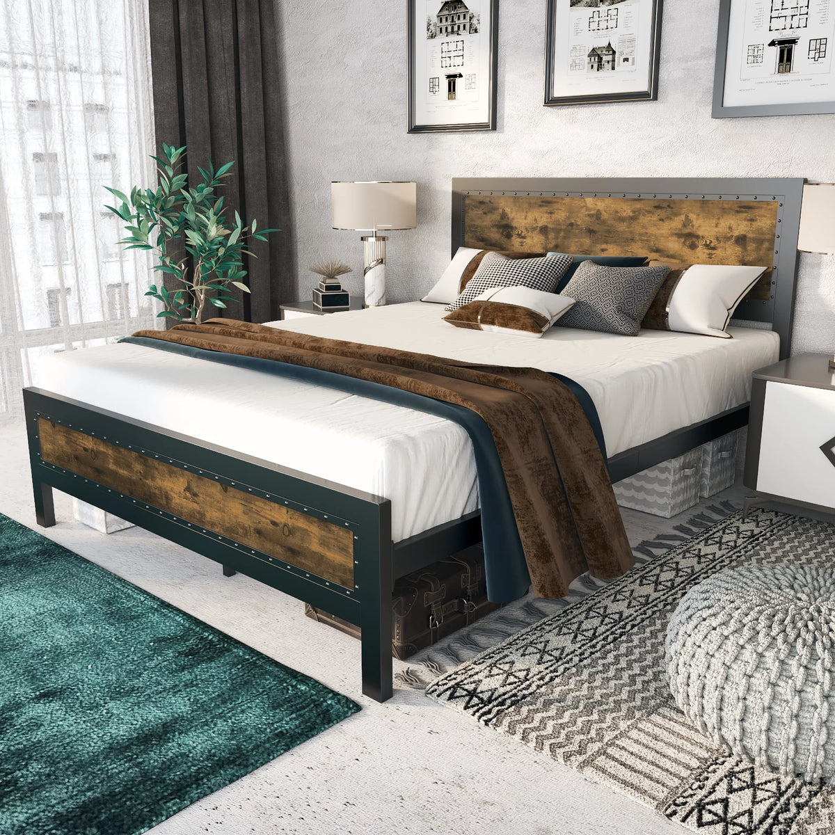 Full Size Heavy Duty Metal Bed Frame with Steel Slats Support R2523