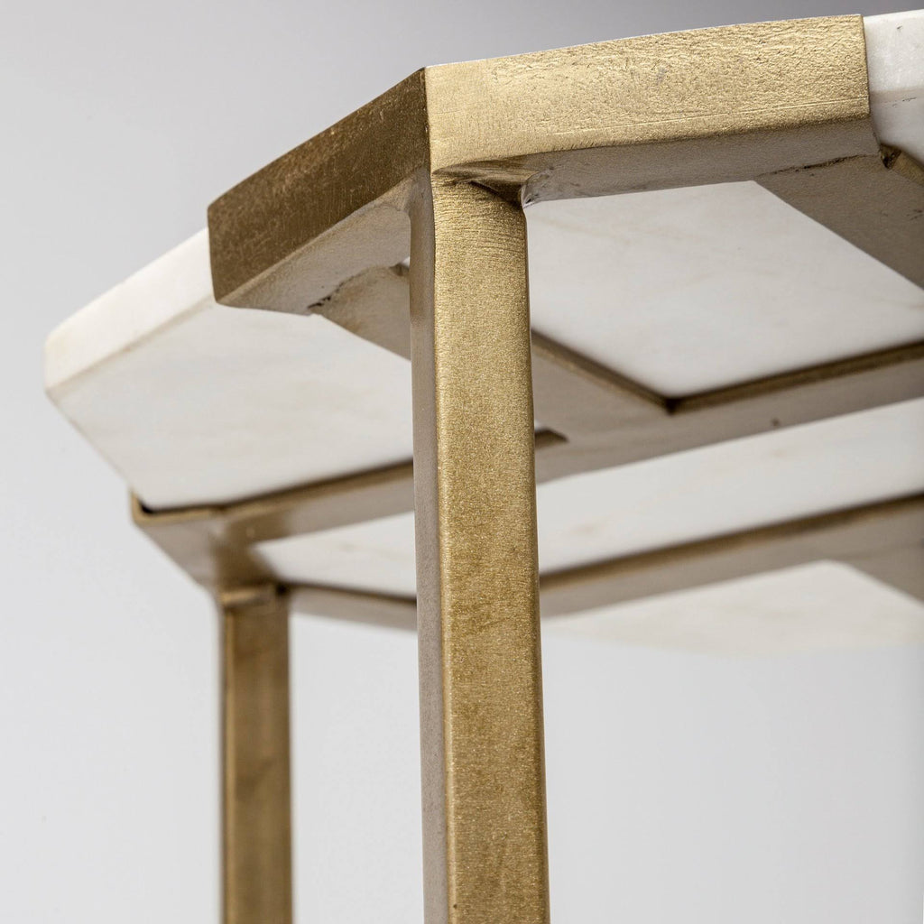 Set of Two White Marble and Iron Hexagonal End Tables D672092