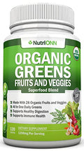 Organic Super Greens Capsules - Fruit And Vegetable Supplements - 120 Count - USDA Organic & Vegan - Superfood Blend - Whole Food Vitamins H7961