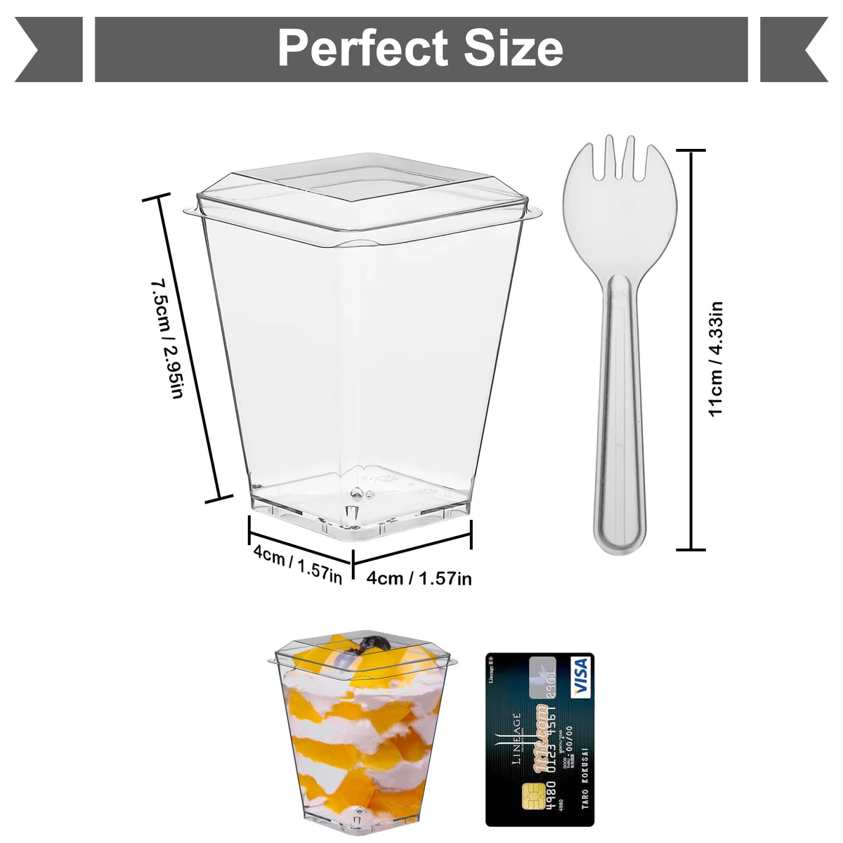 100 Pack 5.4oz Clear Dessert Cups with Lids and Spoons M59038