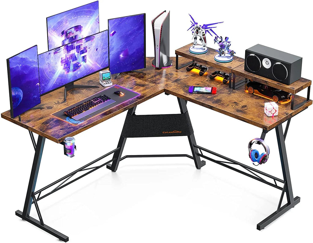 L Shaped Gaming Desk with 2 Monitor Stands J99547