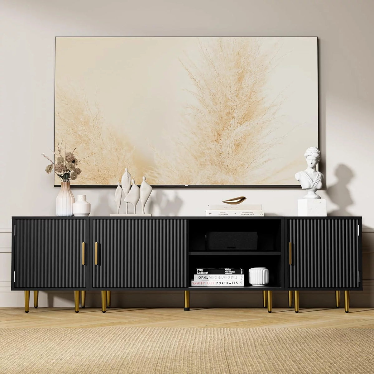White TV Stand with Storage Cabinet Q218