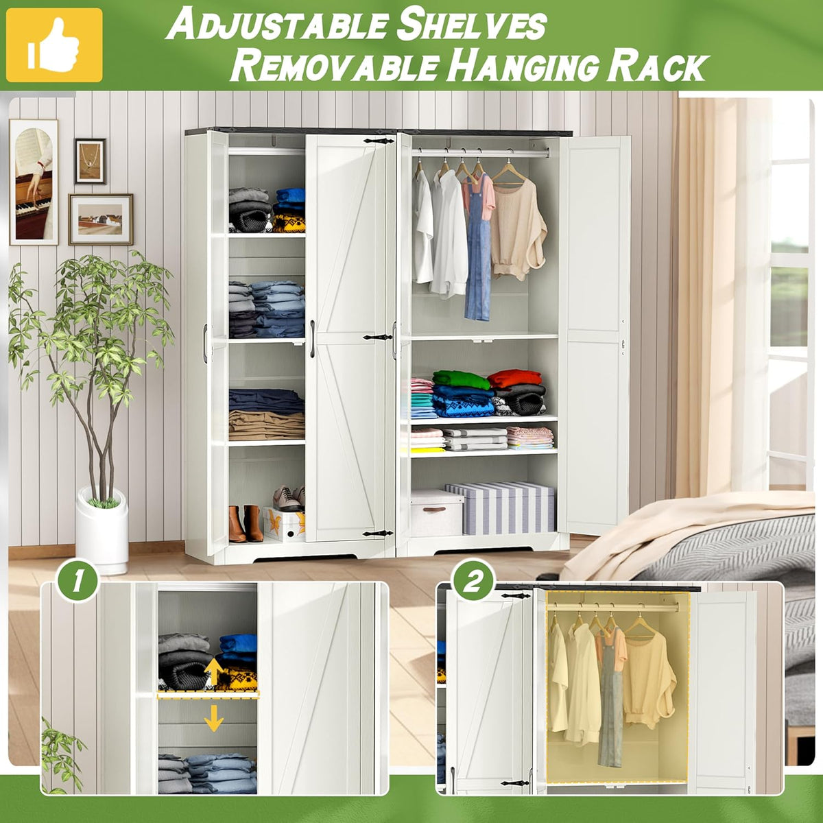 White 72" Wardrobe Closet with Doors K3507