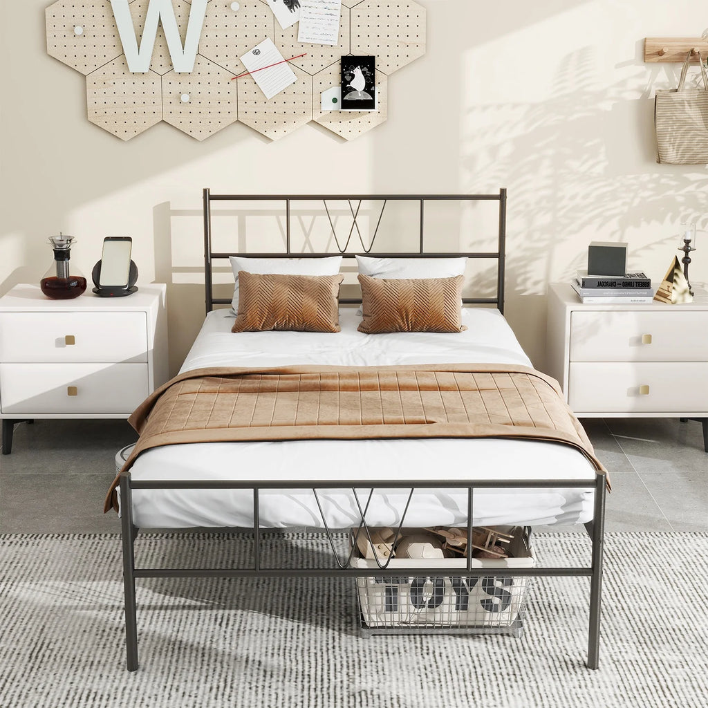 Twin Size Metal Platform Bed Frame with Headboard and Footboard K21273