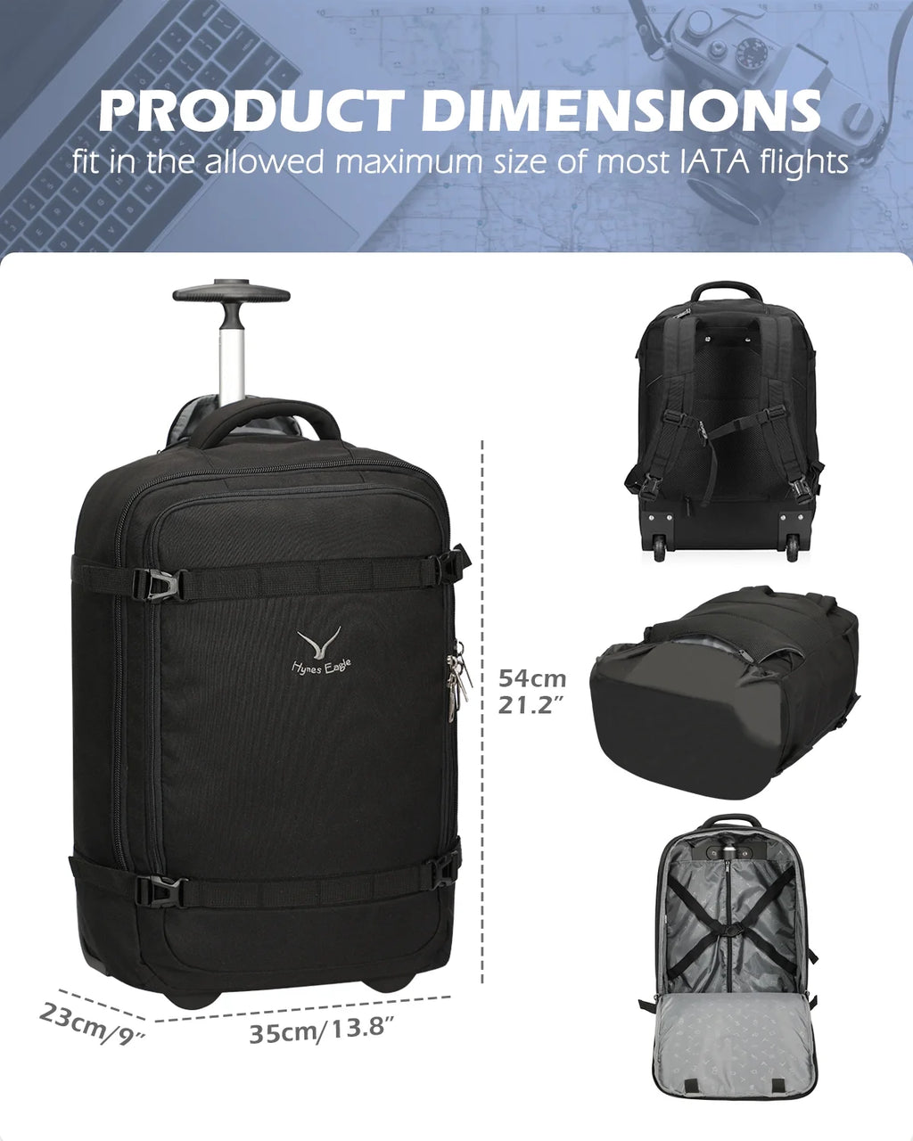 42L Trolley Backpack with 2 Wheels Softside Carry-on Luggage G395
