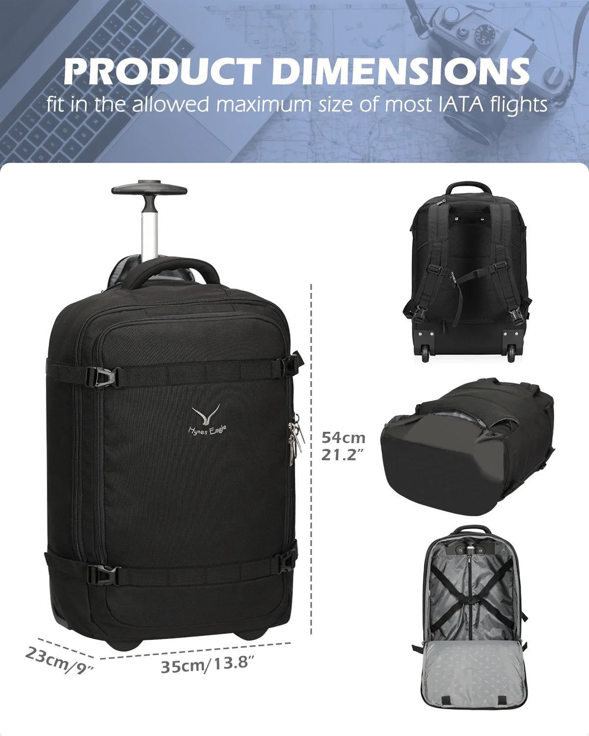 42L Trolley Backpack with 2 Wheels Softside Carry-on Luggage G395