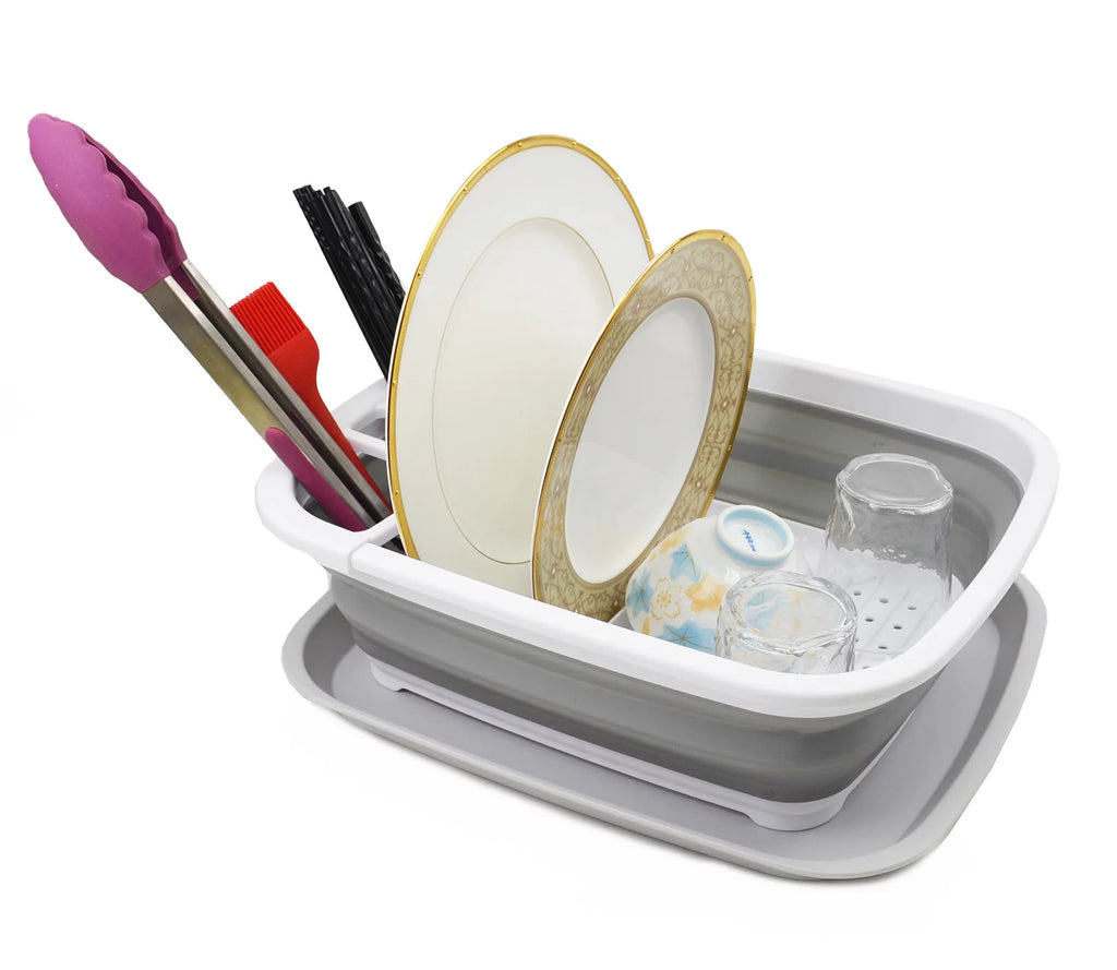 Collapsible Plastic Tub and Dish Drainer Set E515