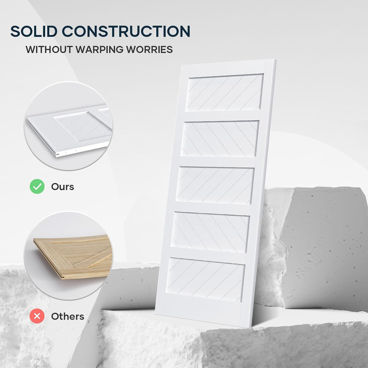 White Barn Door with Sliding Door Hardware Kit, Solid MDF Wood Slab with PVC Surface, 5-Panel M876861