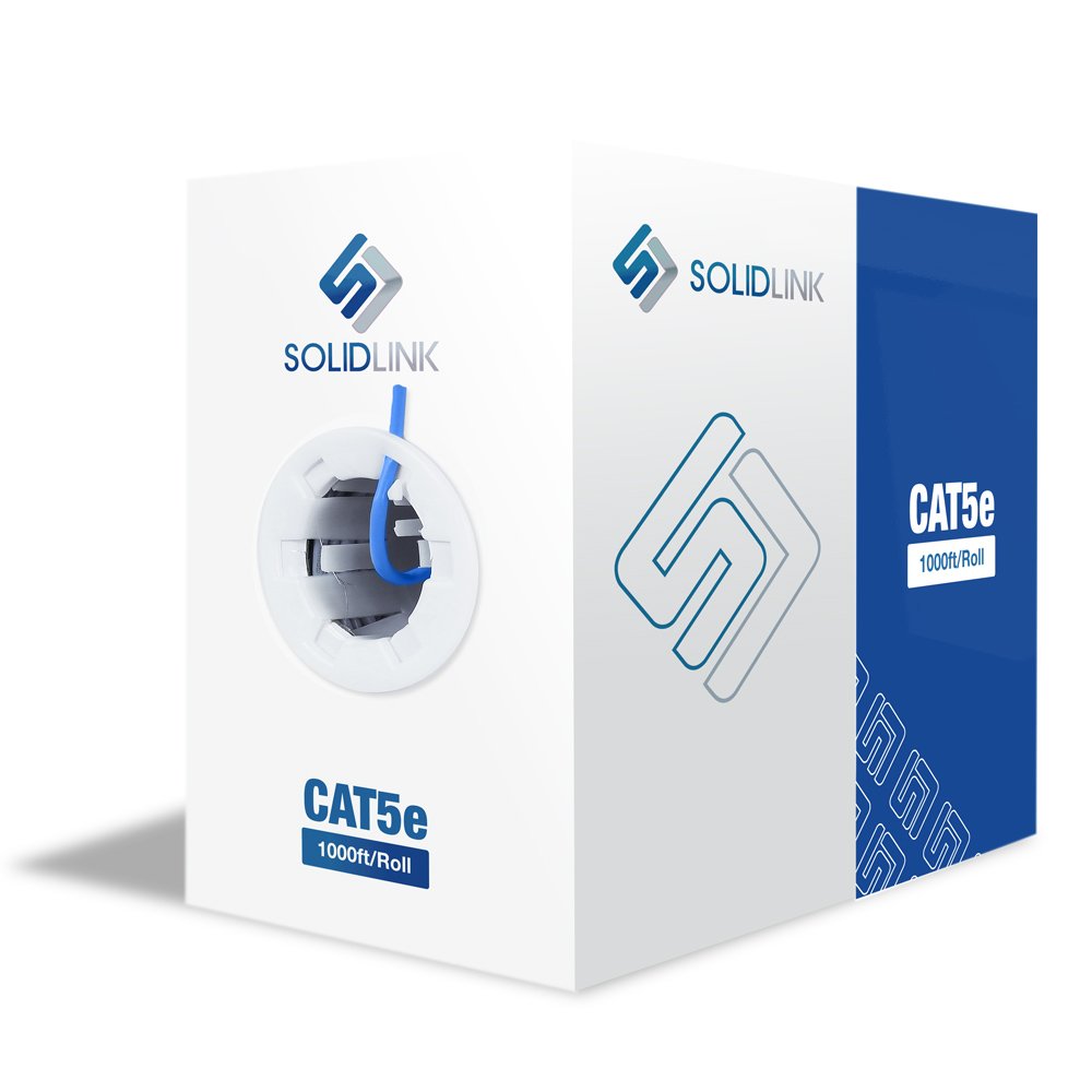 CAT5e 1000ft UTP Solid Conductor Cable 24AWG LAN Network Ethernet RJ45 Wire, Blue B30924