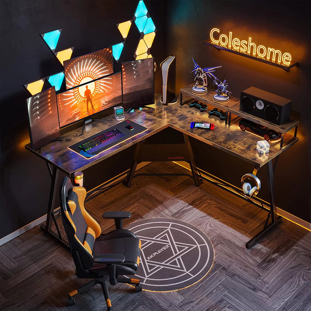 L Shaped Gaming Desk with 2 Monitor Stands J99547