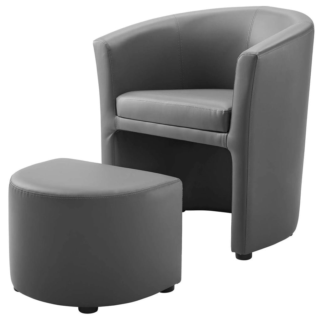 Grey Faux Leather Armchair and Ottoman F1868