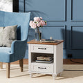 White and Brown Nightstand with Charging Station and Drawer Z8194