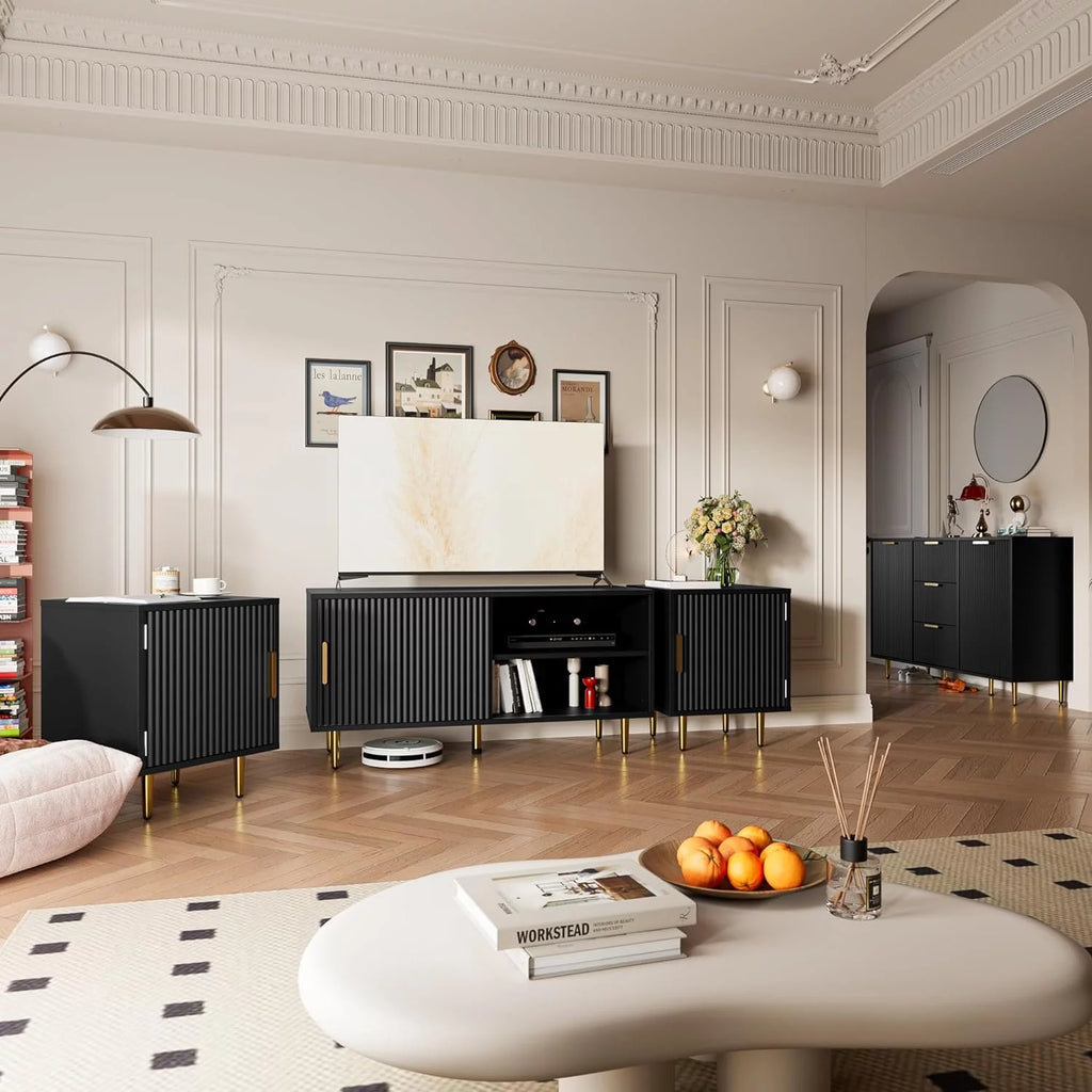 White TV Stand with Storage Cabinet Q218