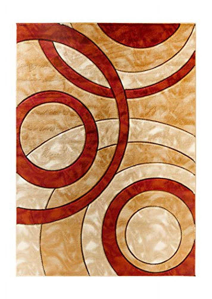 5x7 Dark Red Circles Area Rug I470