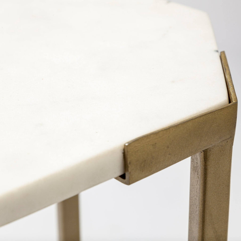 Set of Two White Marble and Iron Hexagonal End Tables D672092