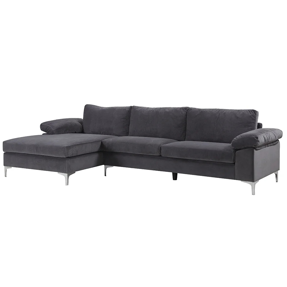 Grey Velvet Fabric Sectional Sofa T660132