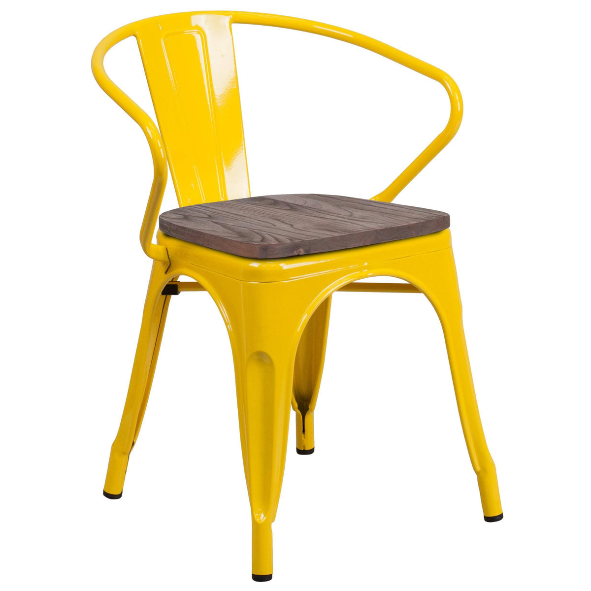 Blue Metal Chair with Wood Seat and Arms L985