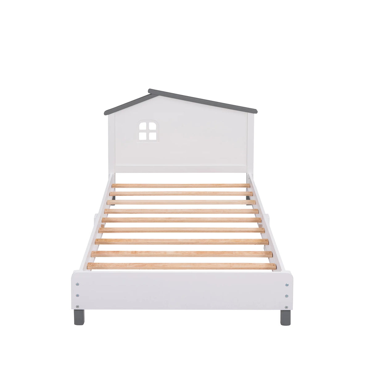 Twin Size Wood Platform Bed with House-Shaped Headboard I8564