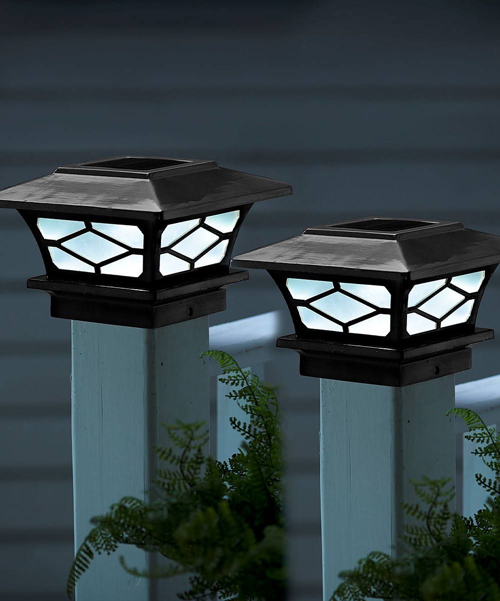 Black Solar Post Cap Lights Set of Two X876