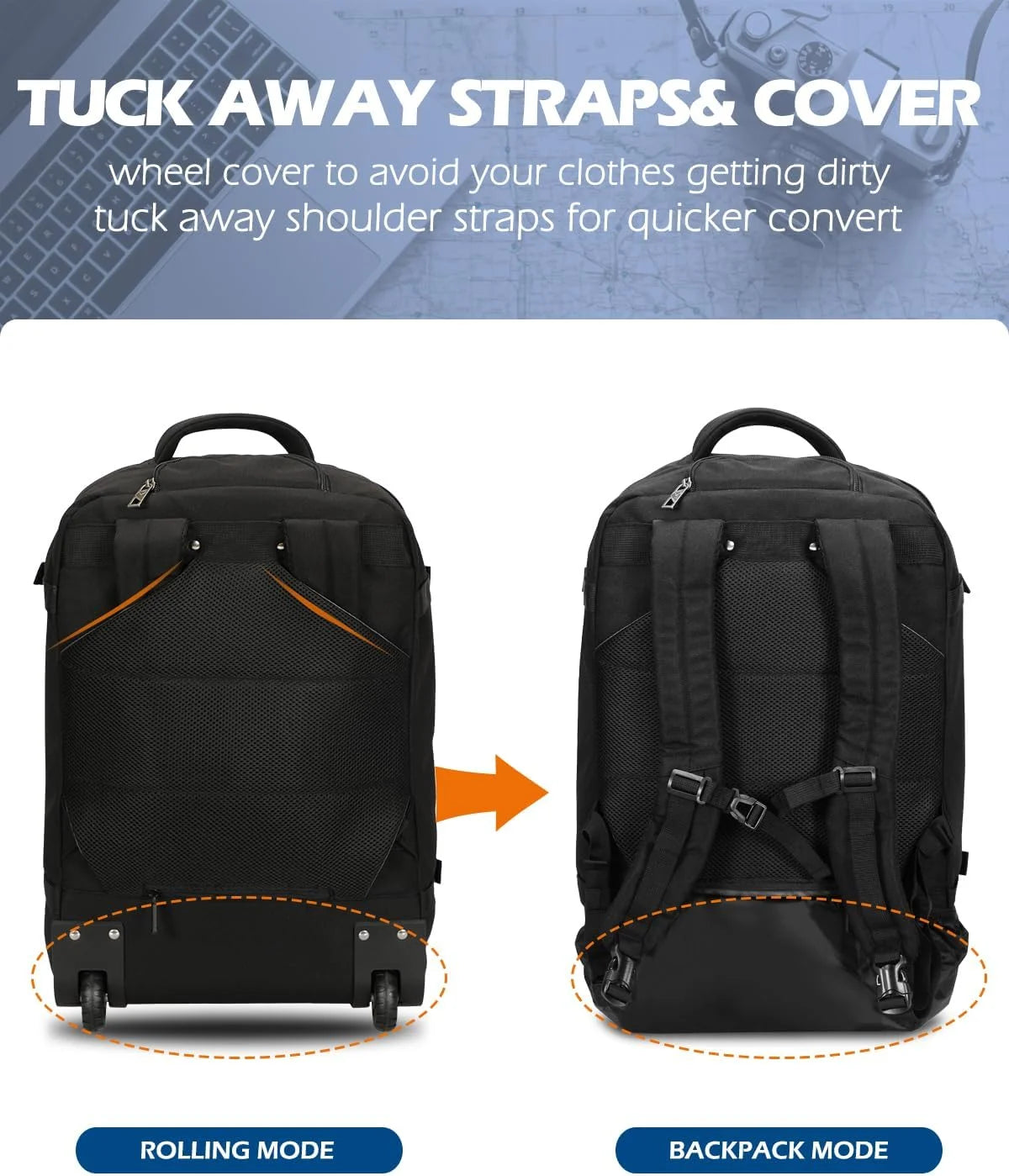 42L Trolley Backpack with 2 Wheels Softside Carry-on Luggage G395