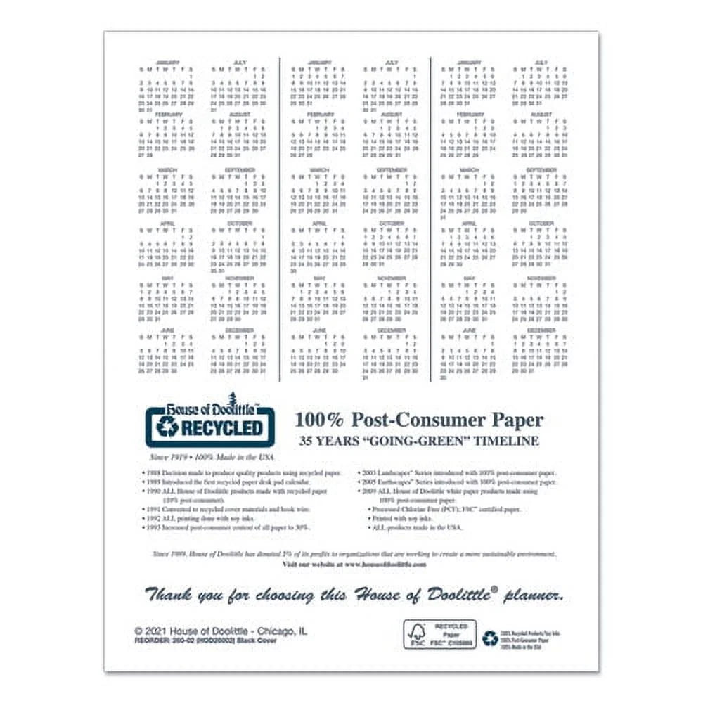 Recycled Ruled 14-Month Planner with Leatherette Cover, Black U949170