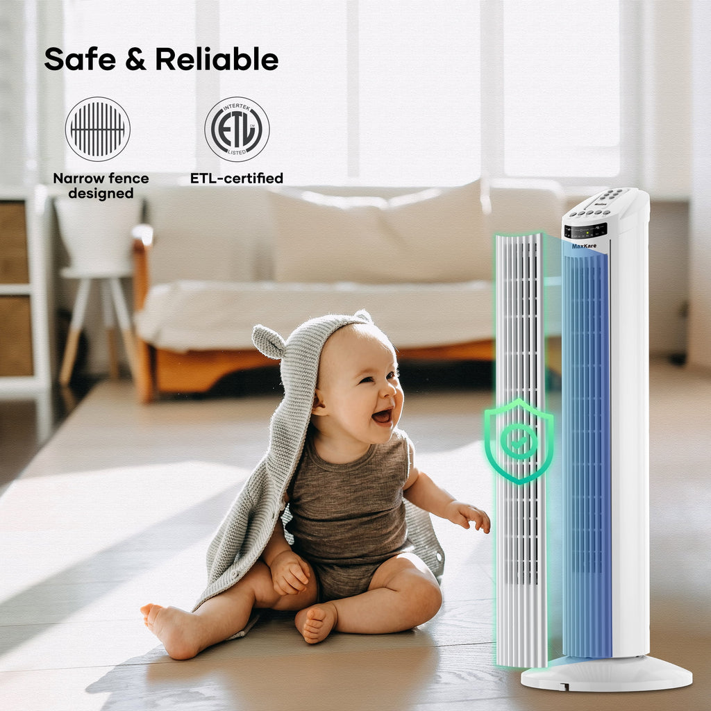 30 Tower Fan Oscillating Fan 60dB Quiet Cooling Fan with Remote Control 3 Speeds 3 Wind Modes Timer White D920769
