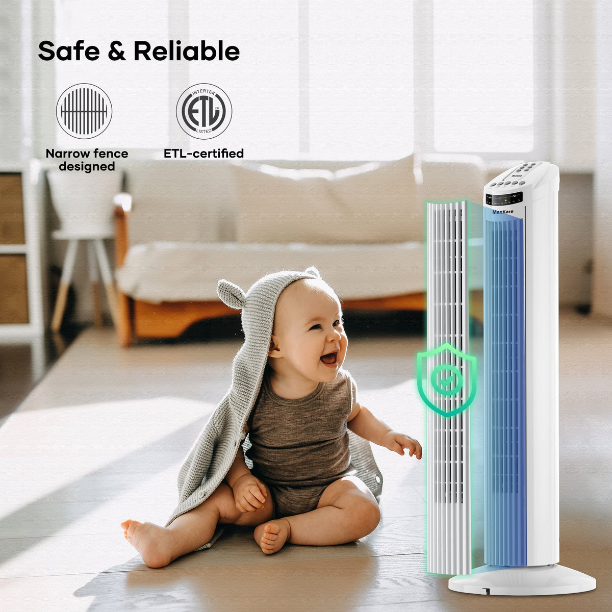 30 Tower Fan Oscillating Fan 60dB Quiet Cooling Fan with Remote Control 3 Speeds 3 Wind Modes Timer White D920769