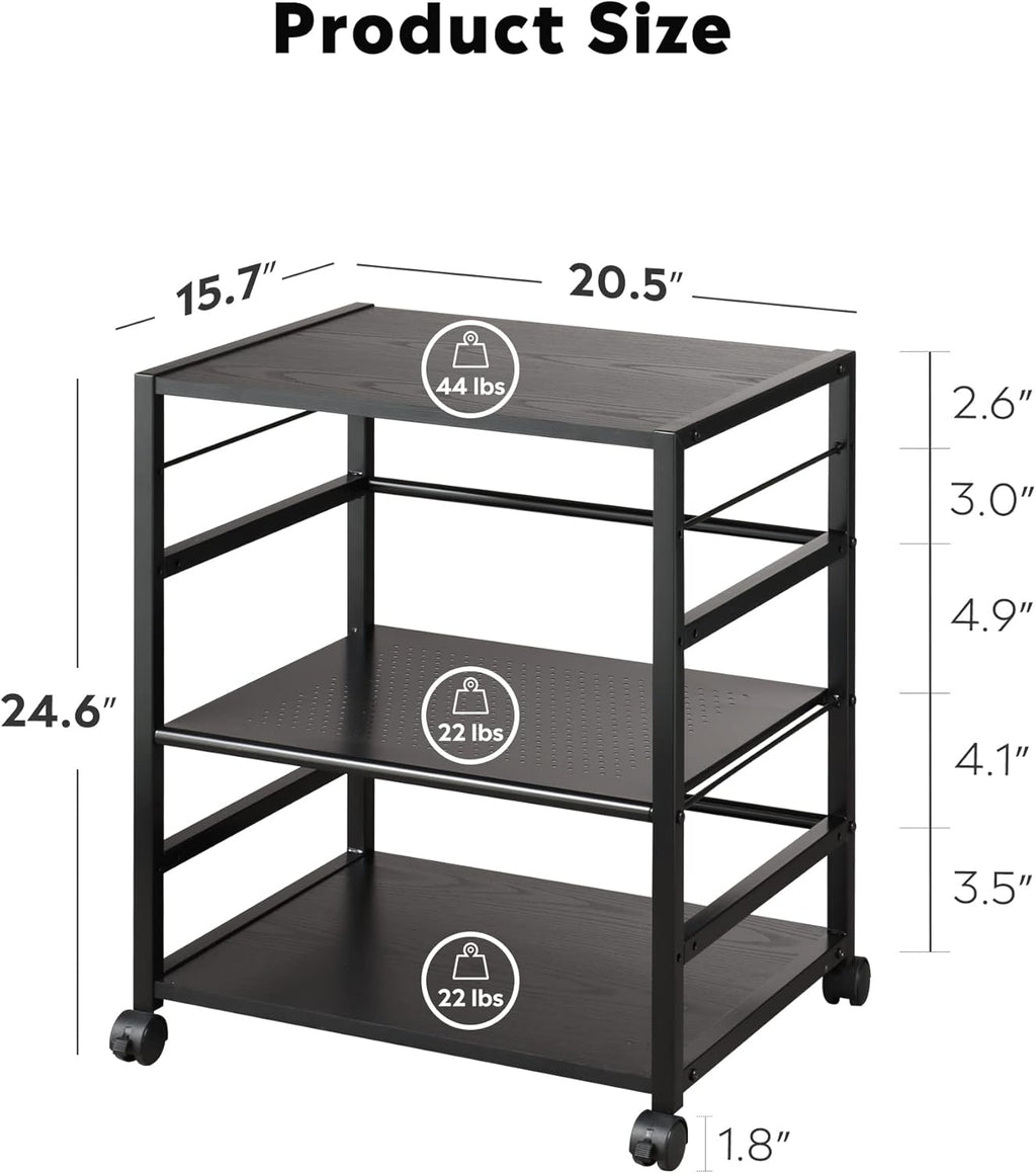 Black Mobile 3-Shelf Printer Stand with Adjustable Shelves Z1984
