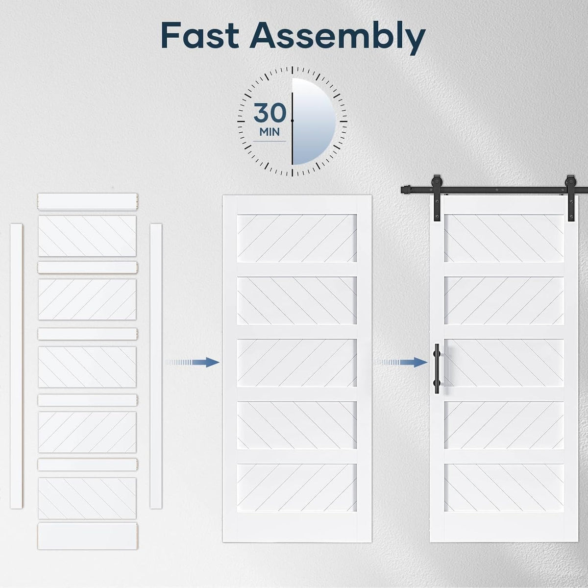 White Barn Door with Sliding Door Hardware Kit, Solid MDF Wood Slab with PVC Surface, 5-Panel M876861
