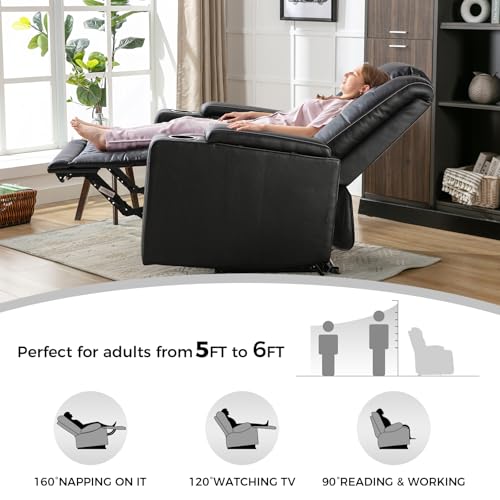Black Leather Electric Recliner Chair with USB Ports Cup Holders K3813