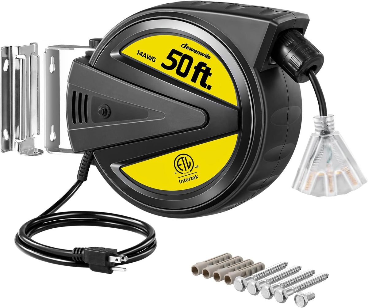 50FT Heavy Duty Retractable Extension Cord Reel O3213