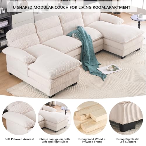Grey Corduroy Modular Loveseat Sofa with Ottomans T104589