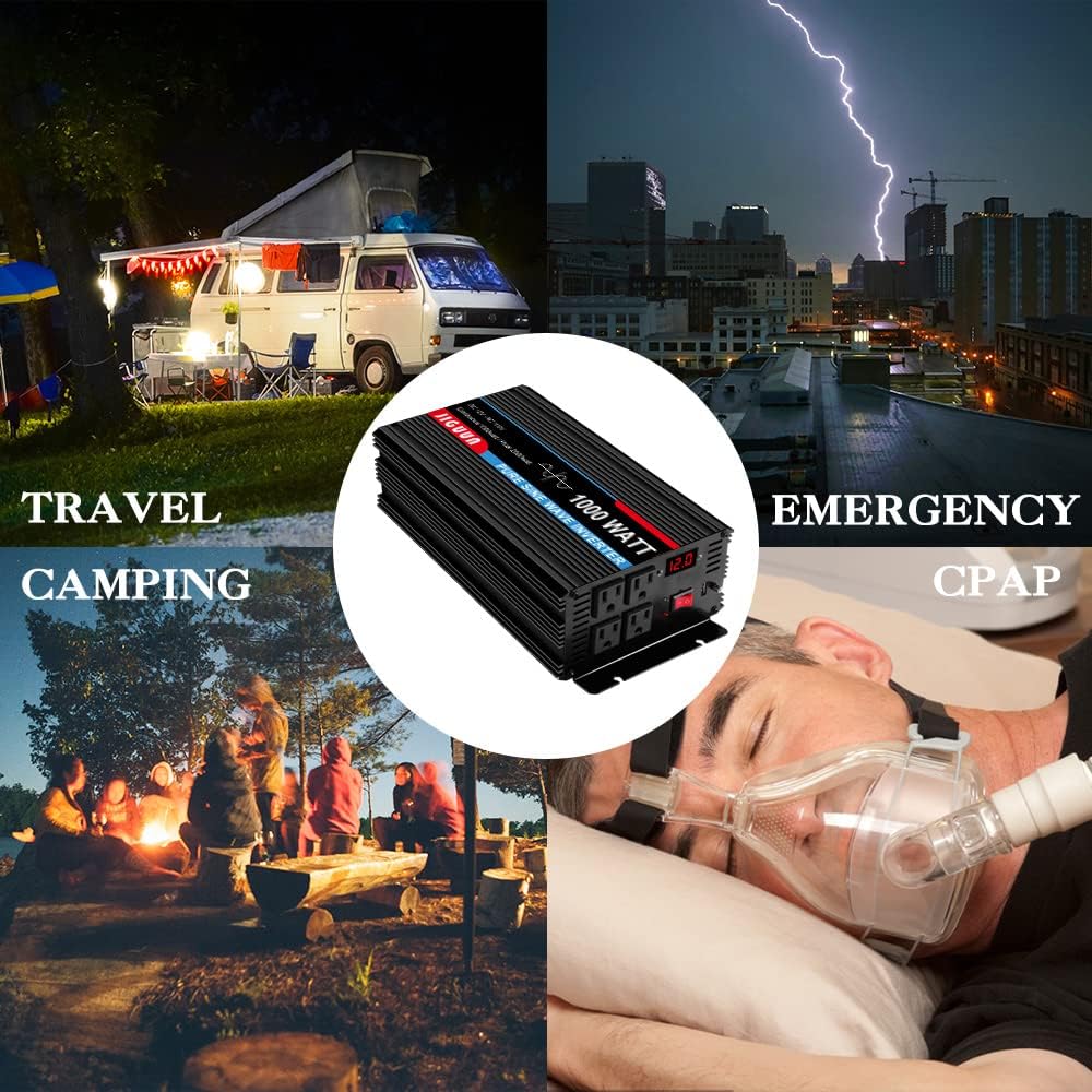 1000 Watt Pure Sine Wave Power Inverter DC 12V to AC 110V Converter U46101