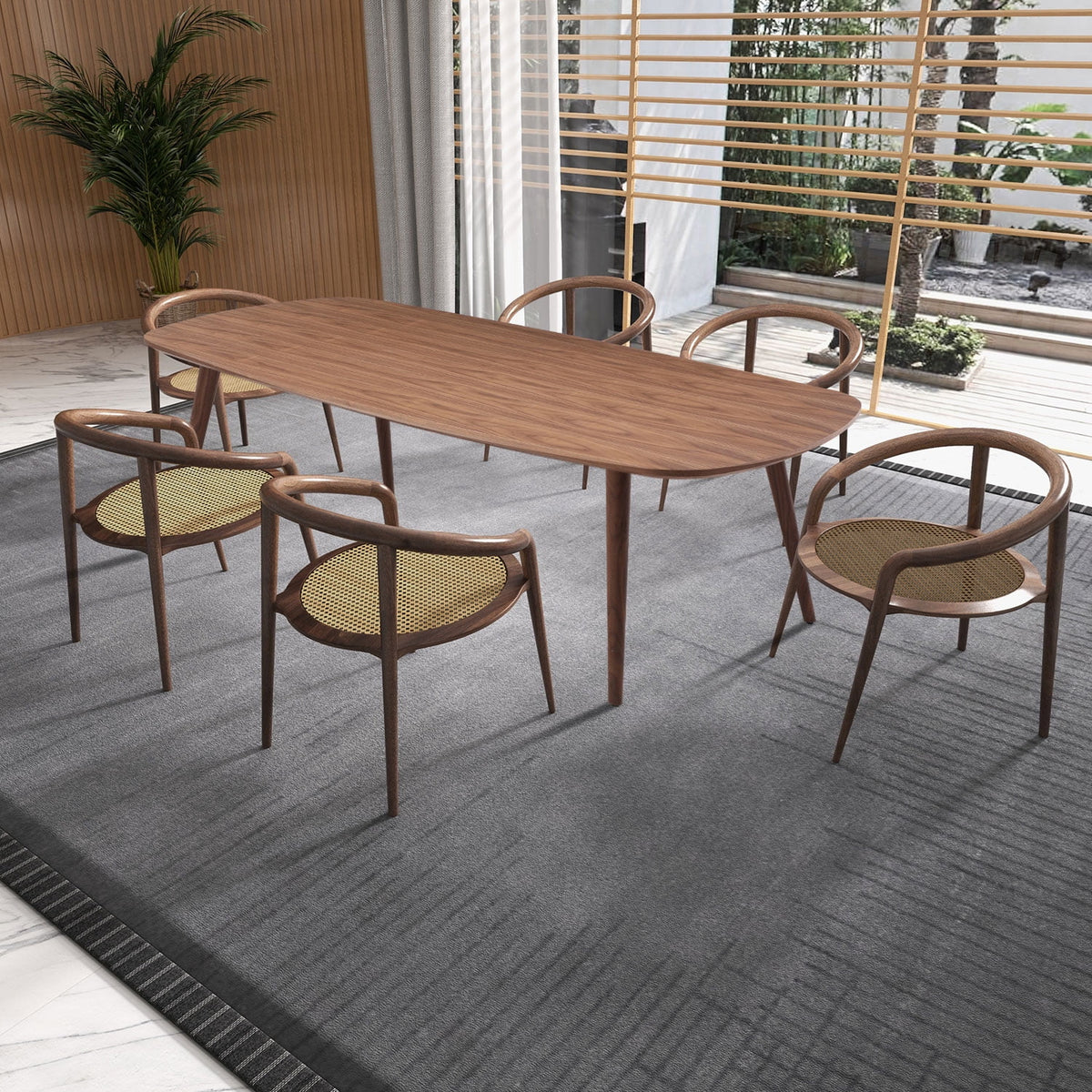 Large Walnut Wood Dining Table with Solid Wood Legs Q1105