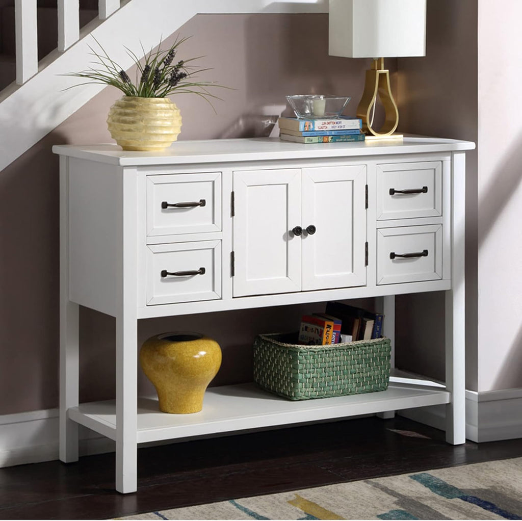 Green Console Table Buffet Sideboard with Storage Drawers Cabinets and Bottom Shelf C646