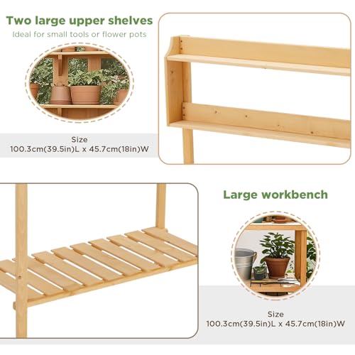 Wooden Potting Bench Table with Storage Shelf W934