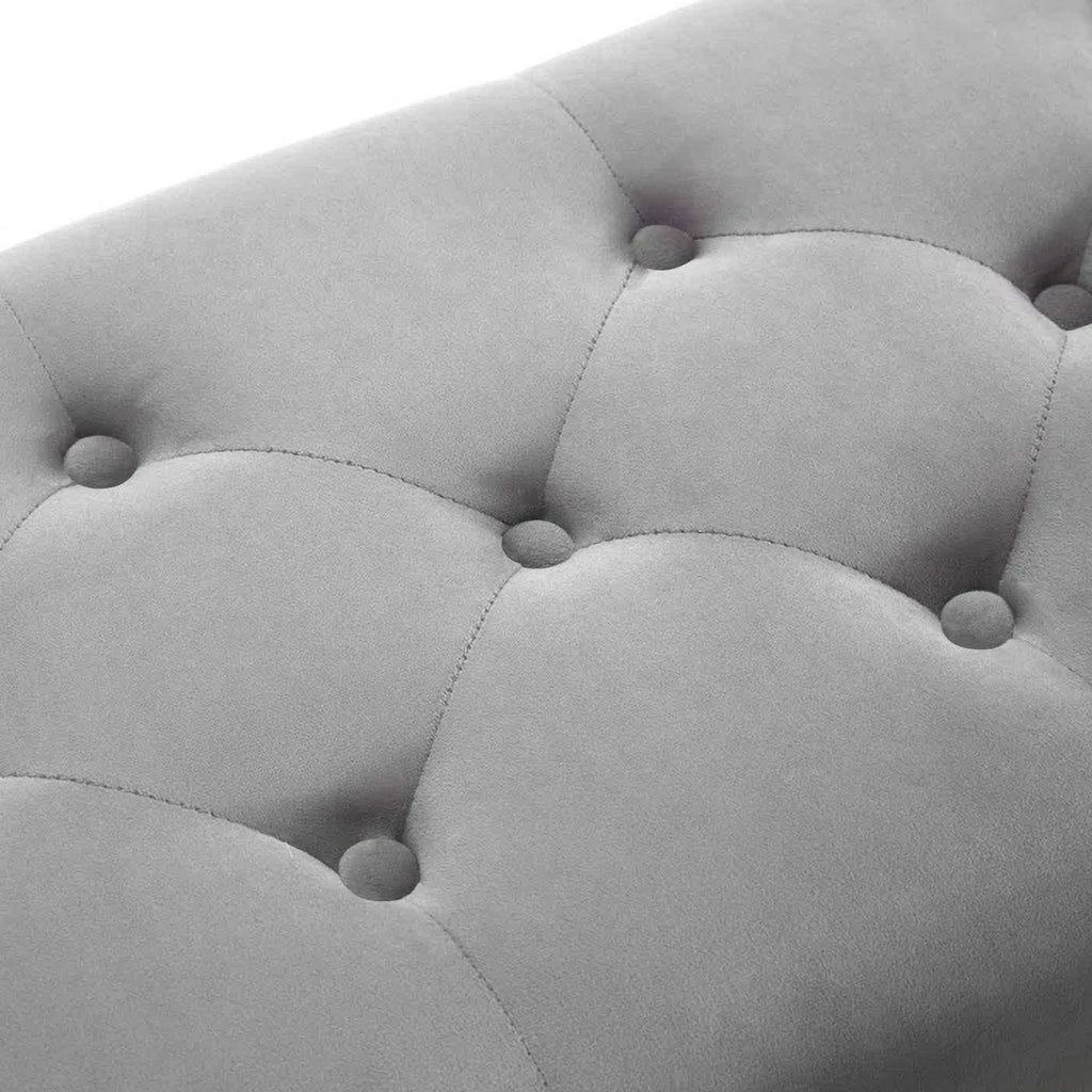 Gray and Golden Velvet Ottoman with Metal Base P714841
